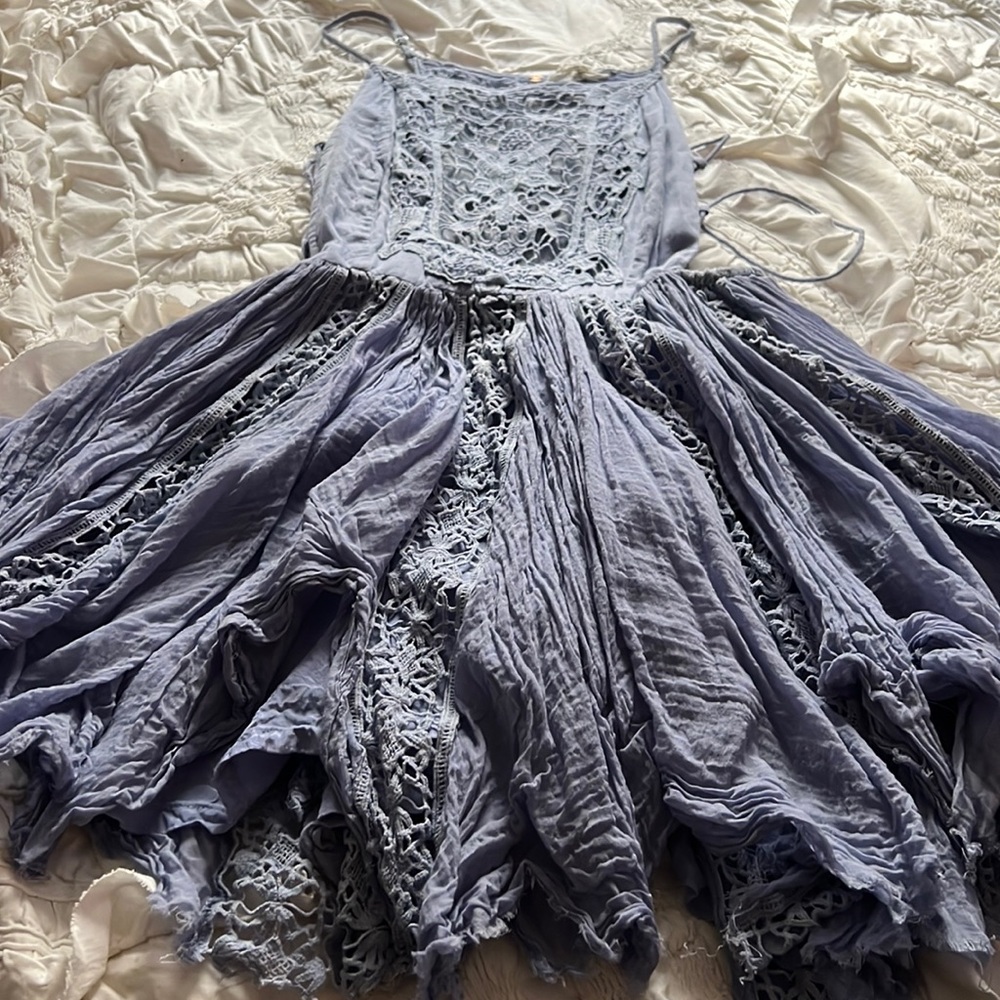Blue skater lace tie up sides dress